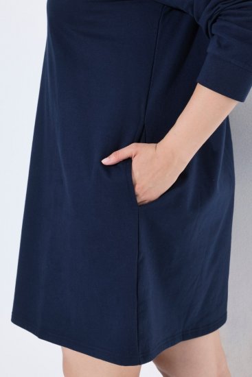Ulla Popken 853652 Samtkleid mit Kapuze Dunkelblau - Abendkleider - Abendkleider für Damen in großen Größen