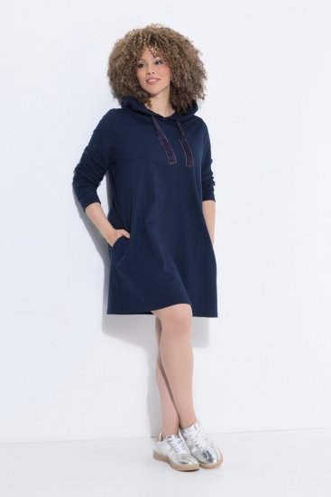Ulla Popken 853652 Samtkleid mit Kapuze Dunkelblau - Abendkleider - Abendkleider für Damen in großen Größen
