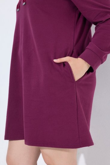Ulla Popken 853652 Langärmliges Sweatkleid mit Kapuze Beerenrot - Kleider - Kleider für jede Größe