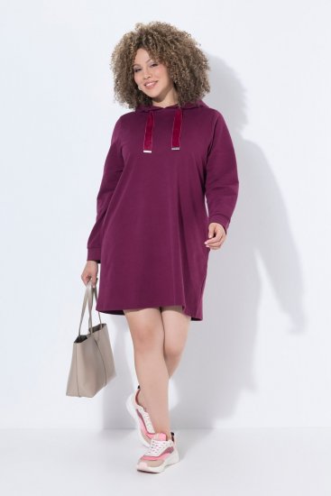 Ulla Popken 853652 Langärmliges Sweatkleid mit Kapuze Beerenrot - Kleider - Kleider für jede Größe