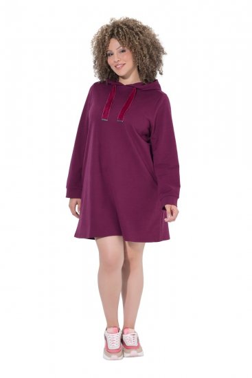 Ulla Popken 853652 Langärmliges Sweatkleid mit Kapuze Beerenrot - Kleider - Kleider für jede Größe