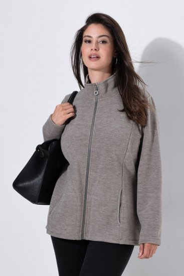 Ulla Popken 853668 Fleecejacke mit Stehkragen Grau - Fleecekleidung - 