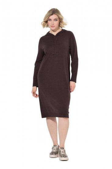 Ulla Popken 853669 Langärmliges Strickkleid mit Kapuze Mahagonibraun - Strickkleider - 