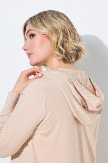 Ulla Popken 853669 Langärmliges Strickkleid mit Kapuze Beige - Midikleider - Midikleider in großen Größen
