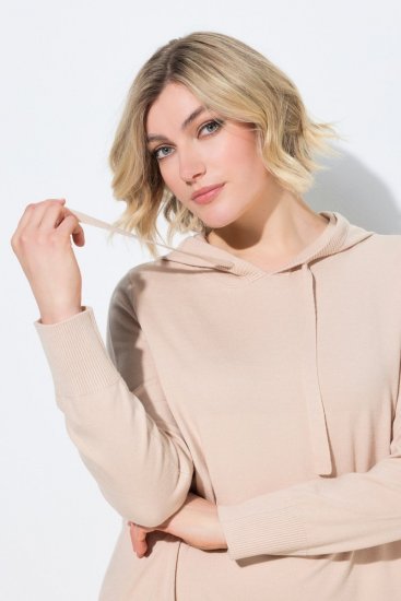 Ulla Popken 853669 Langärmliges Strickkleid mit Kapuze Beige - Midikleider - Midikleider in großen Größen