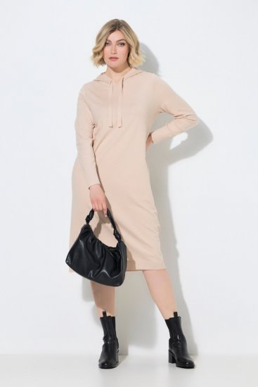 Ulla Popken 853669 Langärmliges Strickkleid mit Kapuze Beige - Midikleider - Midikleider in großen Größen