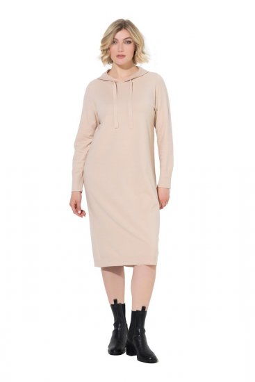 Ulla Popken 853669 Langärmliges Strickkleid mit Kapuze Beige - Midikleider - Midikleider in großen Größen