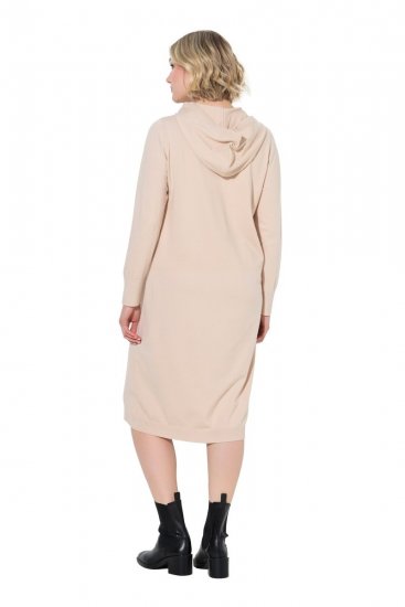 Ulla Popken 853669 Langärmliges Strickkleid mit Kapuze Beige - Midikleider - Midikleider in großen Größen