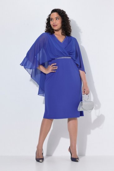 Ulla Popken 853675 Chiffonkleid mit 3/4-Ärmeln Blau - Abendkleider - Abendkleider für Damen in großen Größen