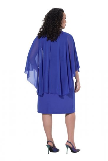 Ulla Popken 853675 Chiffonkleid mit 3/4-Ärmeln Blau - Abendkleider - Abendkleider für Damen in großen Größen