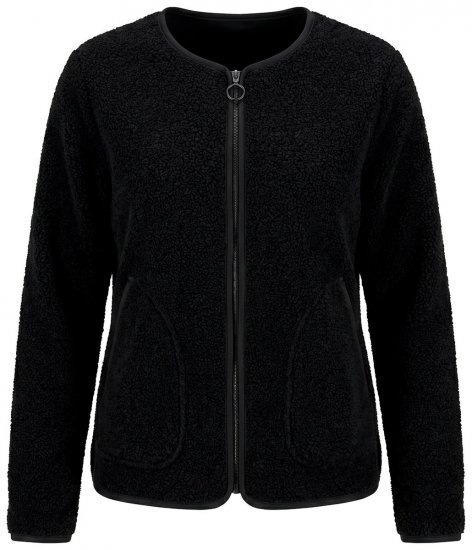 Ulla Popken 853685 Kurze Teddyjacke mit Lederoptik-Paspel Schwarz - Jacken - Große Jacken für Damen
