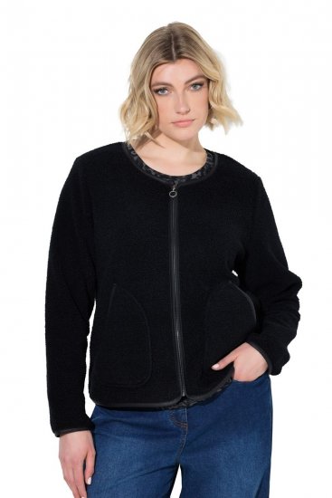 Ulla Popken 853685 Kurze Teddyjacke mit Lederoptik-Paspel Schwarz - Jacken - Große Jacken für Damen
