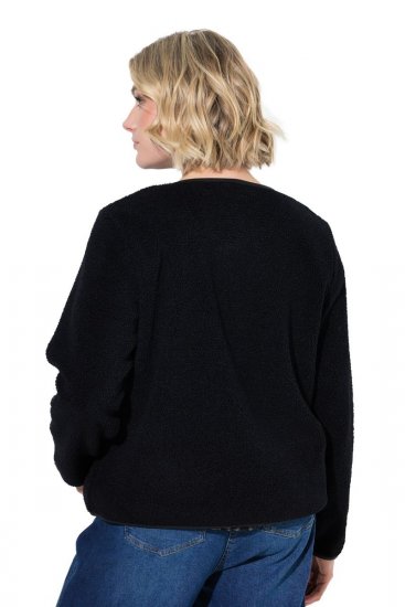 Ulla Popken 853685 Kurze Teddyjacke mit Lederoptik-Paspel Schwarz - Jacken - Große Jacken für Damen