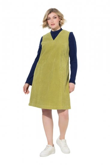 Ulla Popken 853697 Ärmelloses Cordkleid mit Taschen Hellgrün - Sommerkleider - Große Größen: Leichte Sommerkleider