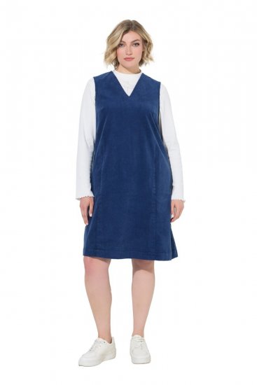 Ulla Popken 853697 Ärmelloses Cordkleid mit V-Ausschnitt Dunkelblau - Sommerkleider - Große Größen: Leichte Sommerkleider