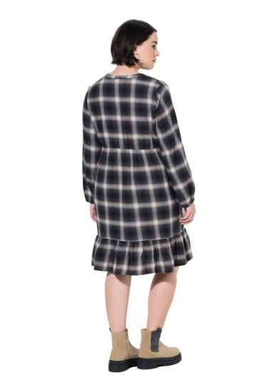 Ulla Popken 853728 Kariertes Kleid mit Volants Schwarz - Kleider - Kleider für jede Größe