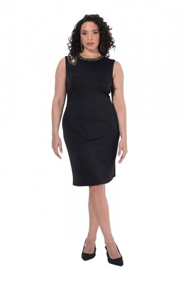 Ulla Popken 853766 Ärmelloses Bodycon-Kleid mit Strasssteinen Schwarz - Sommerkleider - Große Größen: Leichte Sommerkleider