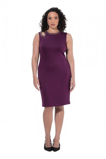 Ulla Popken 853766 Bodycon-Kleid mit Strasssteinen Pflaume - Abendkleider - Abendkleider für Damen in großen Größen