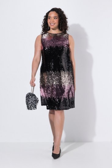 Ulla Popken 853768 Gestreiftes Paillettenkleid Schwarz - Abendkleider - Abendkleider für Damen in großen Größen