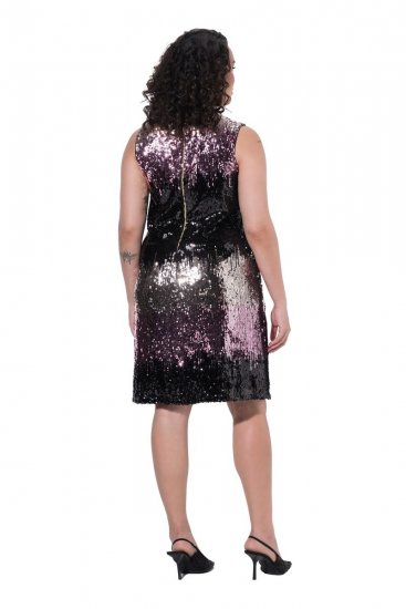 Ulla Popken 853768 Gestreiftes Paillettenkleid Schwarz - Abendkleider - Abendkleider für Damen in großen Größen