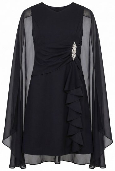 Ulla Popken 853774 Kleid mit Volants Schwarz - Abendkleider - Abendkleider für Damen in großen Größen