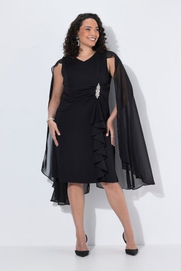 Ulla Popken 853774 Kleid mit Volants Schwarz - Abendkleider - Abendkleider für Damen in großen Größen