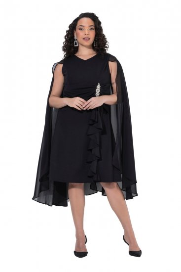 Ulla Popken 853774 Kleid mit Volants Schwarz - Abendkleider - Abendkleider für Damen in großen Größen