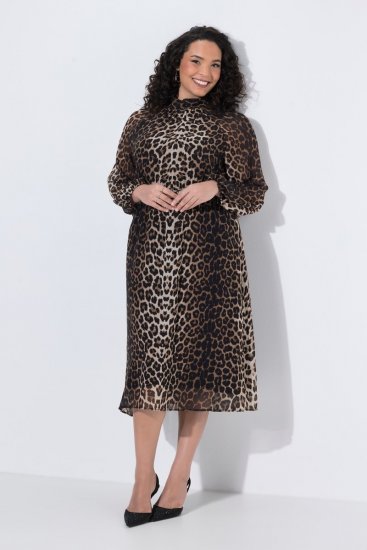 Ulla Popken 853788 Chiffonkleid mit Animal-Print Hellbraun - Maxikleider - Große Größen: Lange Maxikleider
