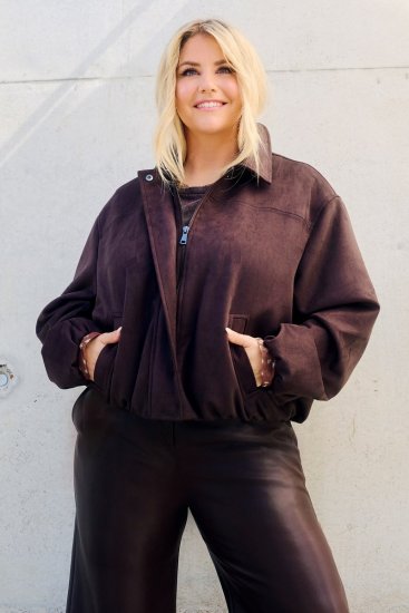 Ulla Popken 853792 Jacke in Wildlederoptik Braun - Jacken - Große Jacken für Damen