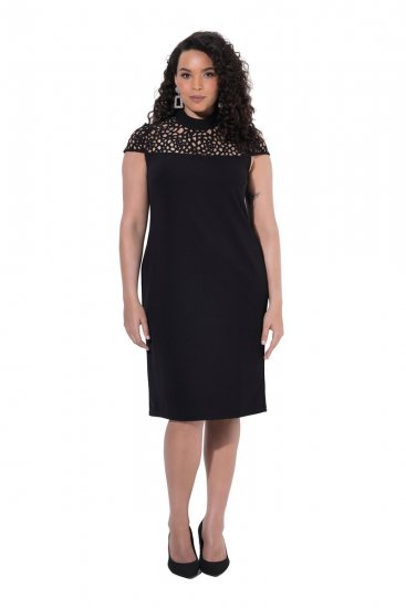 Ulla Popken 853808 Kurzärmliges Kleid mit Rollkragen Schwarz - Kleider - Kleider für jede Größe