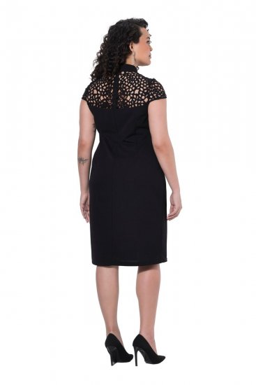 Ulla Popken 853808 Kurzärmliges Kleid mit Rollkragen Schwarz - Kleider - Kleider für jede Größe