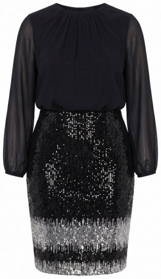 Ulla Popken 853810 Paillettenkleid Schwarz - Abendkleider - Abendkleider für Damen in großen Größen