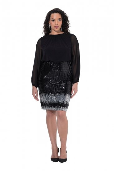 Ulla Popken 853810 Paillettenkleid Schwarz - Abendkleider - Abendkleider für Damen in großen Größen