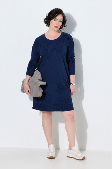 Ulla Popken 853877 Geblümtes Sweatkleid Dunkelblau - Kleider - Kleider für jede Größe