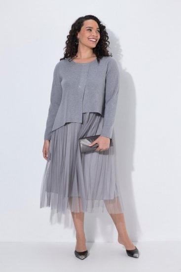 Ulla Popken 853879 Midikleid in A-Linie Grau - Midikleider - Midikleider in großen Größen