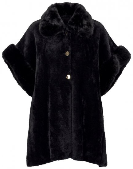 Ulla Popken 853886 Cape aus Kunstpelz mit 3/4-Ärmeln Schwarz - Ponchos & Capes -