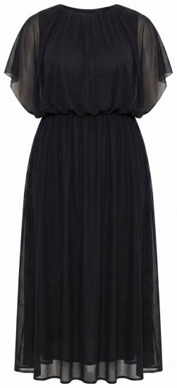 Ulla Popken 854031 Kurzärmliges Chiffonkleid Schwarz - Abendkleider - Abendkleider für Damen in großen Größen