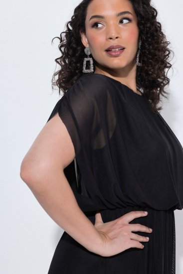 Ulla Popken 854031 Kurzärmliges Chiffonkleid Schwarz - Abendkleider - Abendkleider für Damen in großen Größen