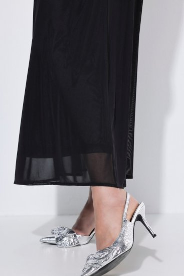 Ulla Popken 854031 Kurzärmliges Chiffonkleid Schwarz - Abendkleider - Abendkleider für Damen in großen Größen