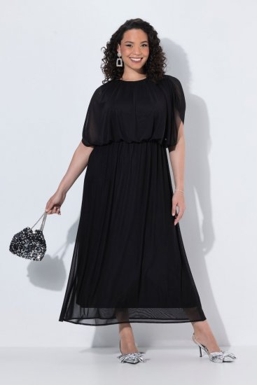 Ulla Popken 854031 Kurzärmliges Chiffonkleid Schwarz - Abendkleider - Abendkleider für Damen in großen Größen