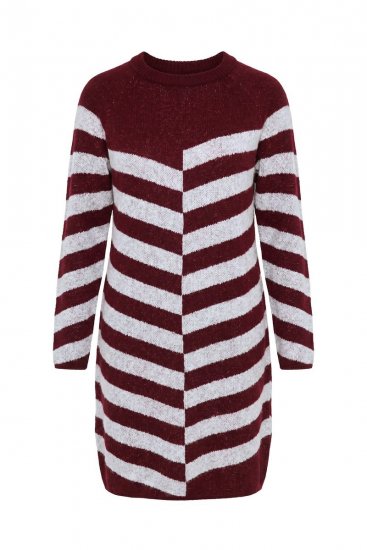 Ulla Popken 854095 Gestreiftes Strickkleid Weinrot - Kleider - Kleider für jede Größe