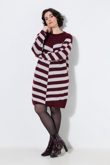Ulla Popken 854095 Gestreiftes Strickkleid Weinrot - Kleider - Kleider für jede Größe