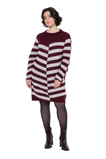 Ulla Popken 854095 Gestreiftes Strickkleid Weinrot - Kleider - Kleider für jede Größe