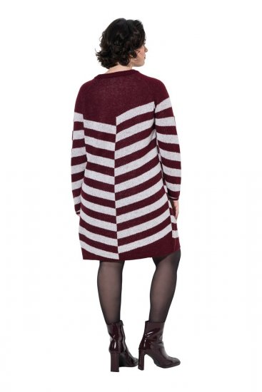 Ulla Popken 854095 Gestreiftes Strickkleid Weinrot - Kleider - Kleider für jede Größe