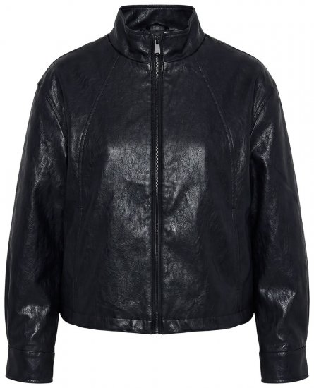 Ulla Popken 854795 Bikerjacke in Lederoptik Schwarz - Jacken - Große Jacken für Damen