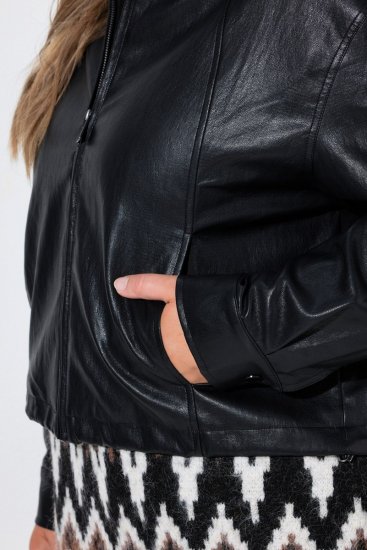 Ulla Popken 854795 Bikerjacke in Lederoptik Schwarz - Jacken - Große Jacken für Damen