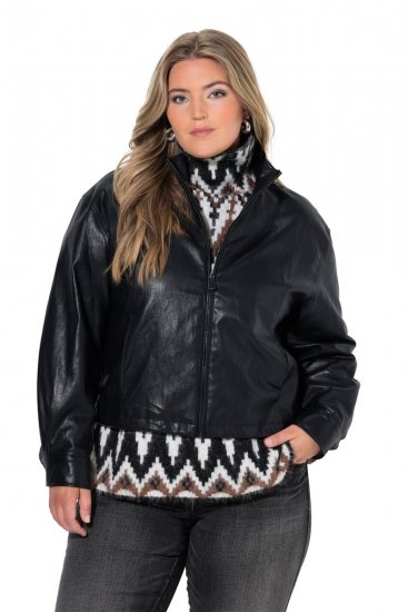 Ulla Popken 854795 Bikerjacke in Lederoptik Schwarz - Jacken - Große Jacken für Damen