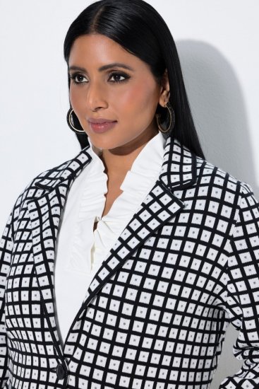 Ulla Popken 855173 Karierter Strickblazer Wollweiß - Blazer - Blazer für Frauen in Großgrößen