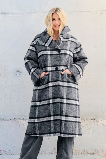 Ulla Popken 855250 Asymmetrischer Wollmantel mit breitem Kragen Grau meliert - Mäntel - Große Größen: Mäntel für Damen
