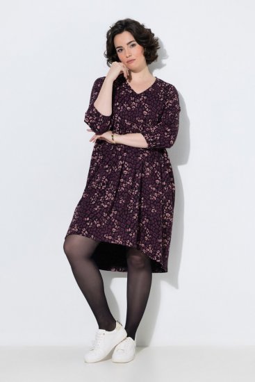 Ulla Popken 855270 Gemustertes Jerseykleid mit V-Ausschnitt Schwarz - Jerseykleider - 